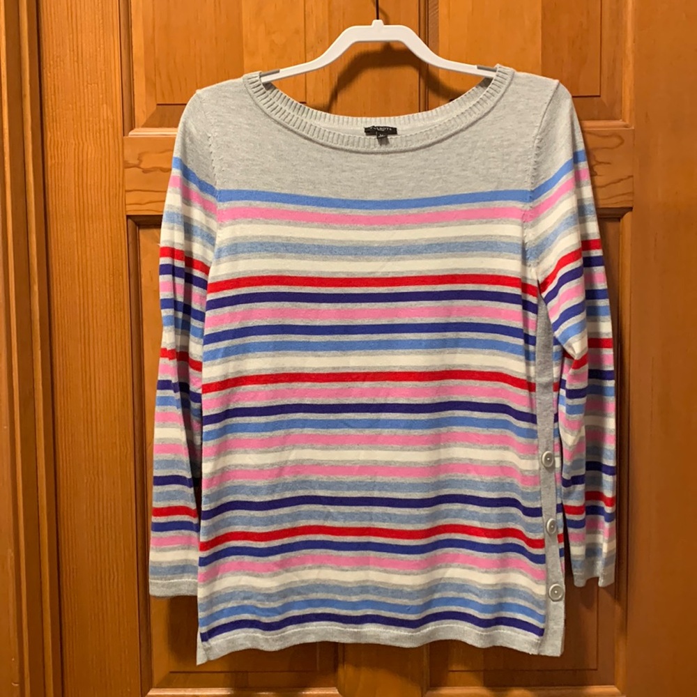 ⭐️Talbots Petites MULTI-STRIPE SIDE-BUTTON
SWEATER  Size Large p
